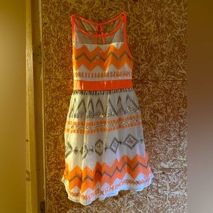 Size 10 poppy and roses silver, cream, and orange  glitter really dress,